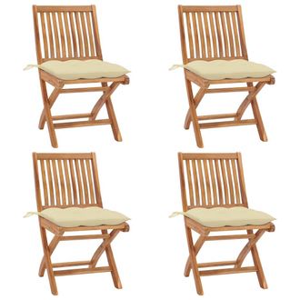 vidaXL Sillas De Jard&iacute;n Plegables 4 Uds Madera Maciza Teca Con Cojines Vidaxl