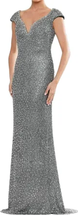 Colors Dress Beaded Cap Sleeve Evening Dress In Black