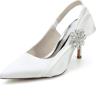 Generic Satin Pointed Toe Pumps Wedding Shoes Womens Elegant Bridal Stiletto Shoes Dress Wedding Reception Shoes 8.5Cm,Ivory,10 UK