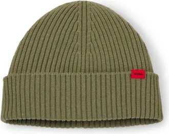 HUGO BOSS Virgin-wool beanie with logo label