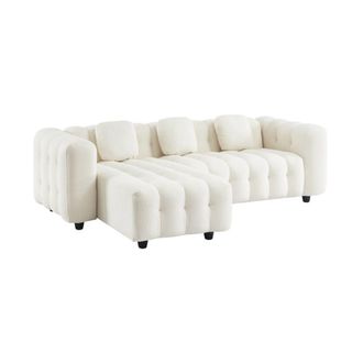 Sweeek Sof&aacute; de borreguito texturizado esquinero reversible, 4 plazas, crema