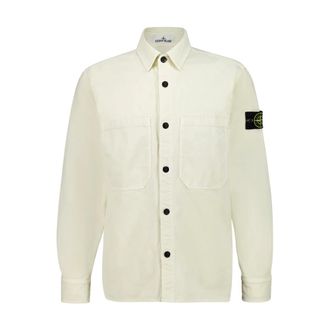 Stone Island Overhemden, Heren, Beige, M, Katoen, Panama Cotton Old Effect Overshirt