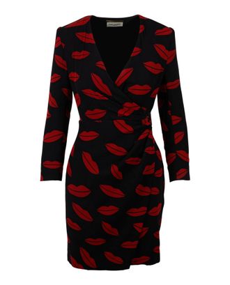 Saint Laurent Lippenprint Zijden Wikkeljurk