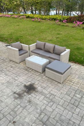 Fimous Light Grey Outdoor PE Rattan Garden Furniture Set Wicker Sofa Set Oblong Coffee Table Armchair