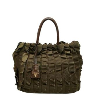 Prada Pre-owned Handbags, female, Green, Size: ONE SIZE Pre-owned Bn1728 Nylon Leather Handbag