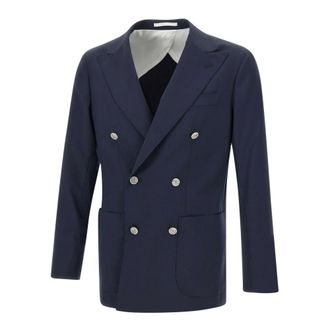Barba Blazers, male, Blue, Size: 2XL Blue Wool Blazer Double-Breasted Jacket