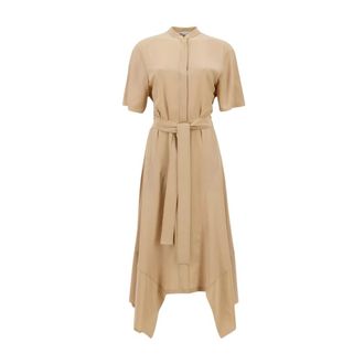 Stella McCartney Kleedjes, Dames, Beige, M, Beige Zijden Overhemdjurk