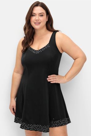 Sheego Tankini-Top SHEEGO, Damen, Gr. 40, Cup C, schwarz (schwarz gepunktet), Elasthan, Polyamid, Bikini-Oberteile Tankini-Top