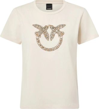Pinko Quentin T-Shirt Jersey - Dames - T-shirts - Beige - M - Katoen - Tops