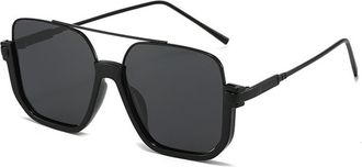 Generic Metal Square Large Frame Sunglasses Men And Women Party Driving Vacation Sun Glasses(Black)