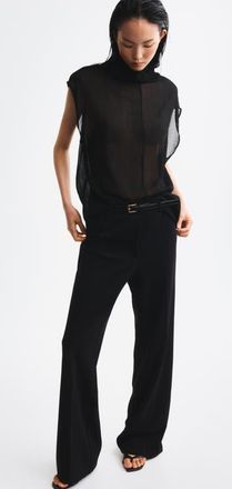 H&M Straight-leg Pants With Belt in Black at Nordstrom, Size X-Small