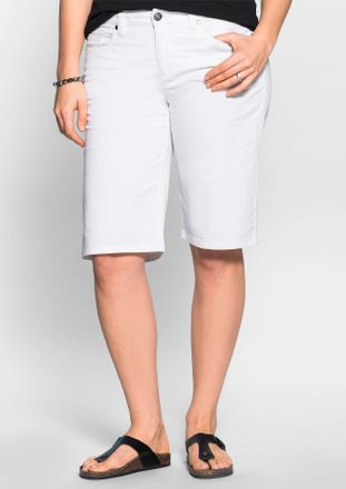 Sheego Bermudas SHEEGO, Damen, Gr. 40, Normalgr&ouml;ssen, weiss (wei&szlig;), 97% Baumwolle, 3% Elasthan, unifarben, Hosen Bermudas