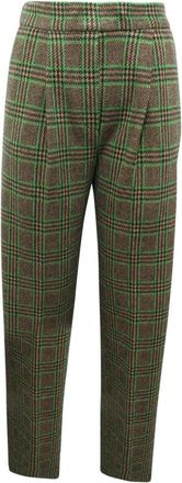 Emma & Gaia 22P765 Glen Check Broeken - Dames - Slim Fit Broeken - Groen - S - Leer - Broeken