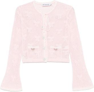 Self Portrait bow crochet cardigan - women - Polyester/Cotton - L - Pink