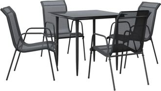vidaXL vidaXL 5 Piece Garden Dining Set Black Steel and Textilene