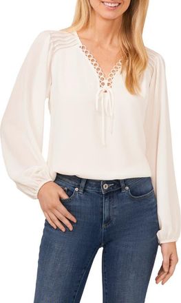 CeCe by Cynthia Steffe Circle Trim Pintuck Top in New Ivory at Nordstrom, Size X-Small
