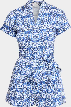 Alice & Olivia Lucy Roll-Sleeve Romper