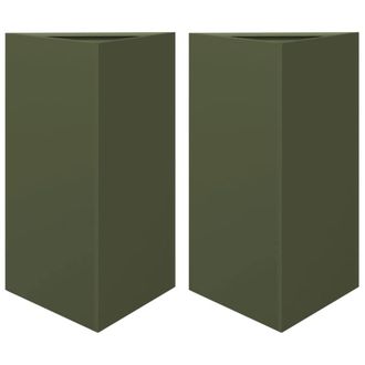 Berkfield Home Garden Planters 2 pcs Olive Green Triangular 50x43x75 cm Steel | Size: 50 x 43 x 75 cm