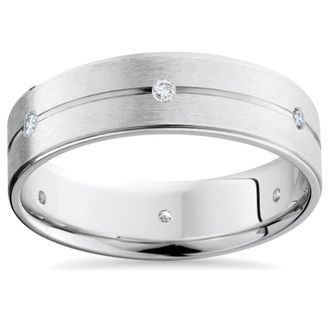 Pompeii3 Mens 14K White Gold Diamond Comfort Fit Wedding Band Size Selectable
