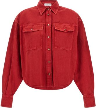 Brunello Cucinelli Garment-dyed Cover Shirt - Dames - Overhemden - Rood - XS - Katoen - Overhemden