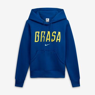 Nike Brazil Phoenix Fleece Nike Womens Soccer Pullover Hoodie in Blue | IB6148-433