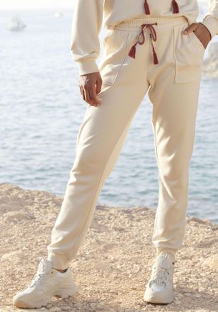 Vivance Sweatpants VIVANCE, Damen, Gr. 32/34, N-Gr, beige (creme), Sweatware, Obermaterial: 60% Baumwolle, 40% Polyester, unifarben, l&auml;ssig geschnitten lang, 
