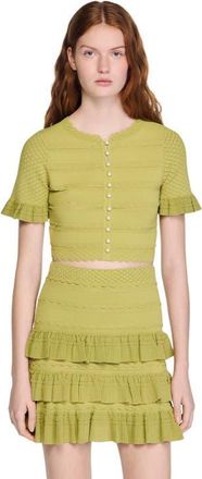 Sandro Cropped ruffled-sleeve cardigan in Green at Nordstrom, Size X-Small
