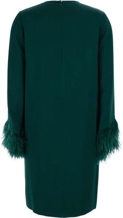 Antonelli Womens Dress Violetta Green Satin With Feather Trim Acetate
