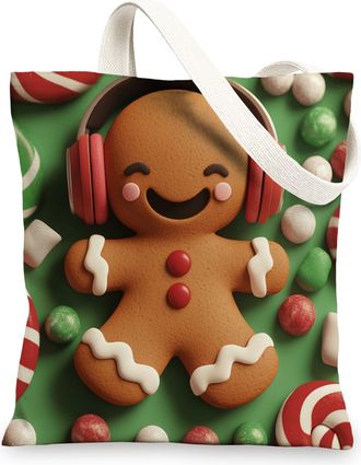 Generic Christmas Gingerbread man Canvas Tote Bag for Shopping 13x15, 3D Fun Xmas Reusable Grocery Print Pattern Bag for Women Men, Holiday New Year Aesthetic