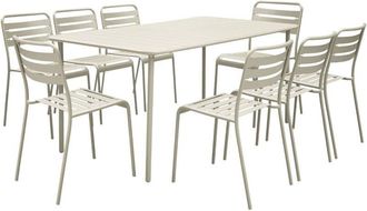Sweeek 8-seater metal garden table with 8 chairs Beige 141.2x80x72.5 cm - Amelia