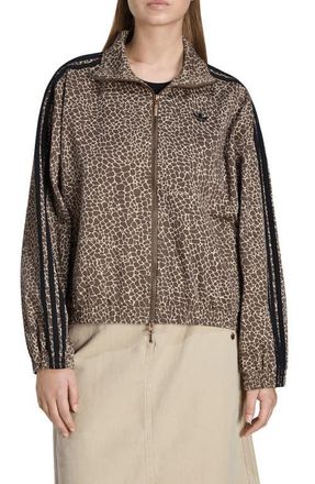 adidas Originals Firebird Animal Print Denim Track Jacket in Earth Strata/Stone Khaki at Nordstrom, Size Medium