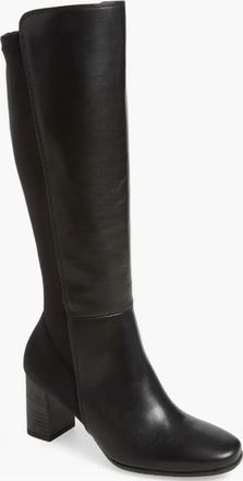 Paul Green Womens Tall Leather Stretch Back Block Heel Boots In Black