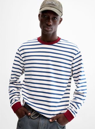 Le 31 Mens Contrast-edging striped T-shirt Comfort fit