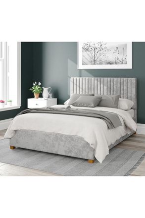 Aspire Home Accents Grant Upholstered Ottoman Storage Bed, Mirazzi Velvet Fabric in Silver | Size: King