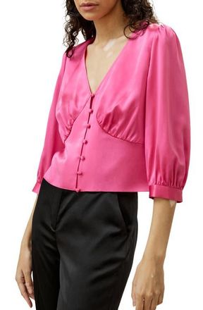 LilySilk X SONIA Fitted Retro Corset Silk Top in Pink at Nordstrom, Size 12