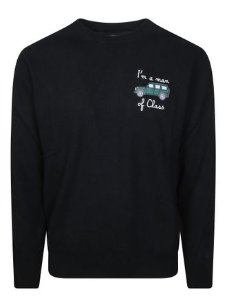 MC2 Saint Barth Black Man Of Class Embroidered Knit Sweater
