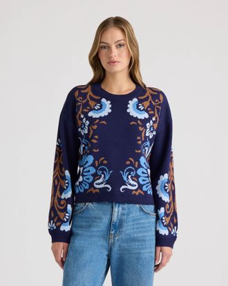 NVLT Womens Round Neck Jacquard Sweater