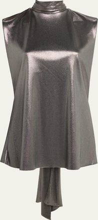 La Petite Robe Di Chiara Boni Draped Metallic Turtleneck Top