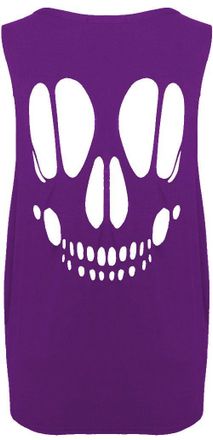 The Celebrity Fashion New Womens Baggy Skull Open Back Cut Out Ladies Sleeveless T-Shirt Vest Plus Size Oversize Tee Top Purple
