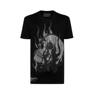 Philipp Plein T-Shirts, male, Black, Size: 2XL Skull on Fire T-shirt