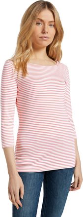 Tom Tailor 3/4-Arm-Shirt TOM TAILOR, Damen, Gr. M (38), weiss (wei&szlig; peach), Feinripp, Obermaterial: 97% Baumwolle, 3% Elasthan, gestreift, regular fit h&uuml;ftlang, 