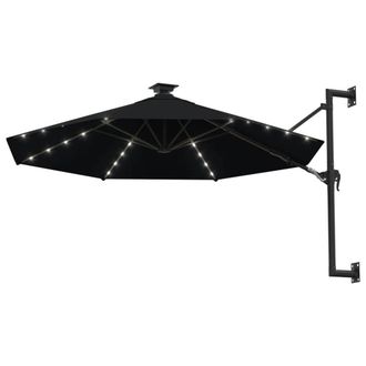 Berkfield Home Wall-mounted Parasol with LEDs & Metal Pole 300 cm Black
