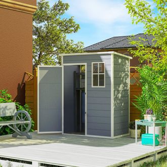 OUTSUNNY 5 x 3 Garden Shed w/ Floor, Lockable Door, Window & Vent, Grey | Size: 1 Pack