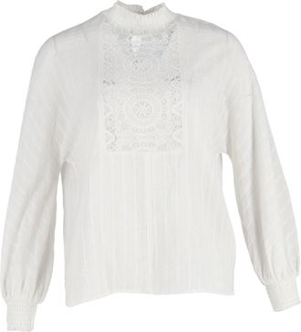 Maje Lentel Smocked Lace Top in White Cotton