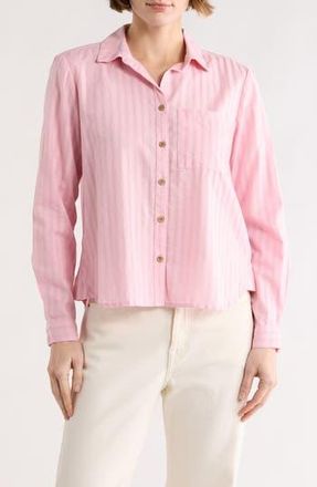 Beach Lunch Lounge Candace Stripe Cotton Button-Up Shirt in Pink Quartz at Nordstrom Rack, Size X-Large