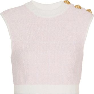 Balmain Tweed Crop Top met Knopen - Dames - Tops zonder mouwen - Roze - 2XS - Tweed - Tops