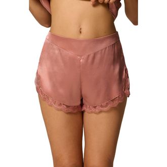 Simone P&eacute;r&egrave;le Love Me Lace Trim Silk Blend Shorts in Smokey Pink at Nordstrom, Size X-Large