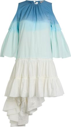 J.W.Anderson D&eacute;grad&eacute; Ruffled Cotton-poplin Mini Dress - White And Blue - 10 (UK10 / S)