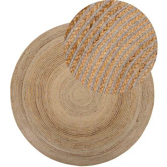 Beliani Beliani - Alfombra Beige Redonda 140 Cm Estilo Boho R&uacute;stico Espiral Trenzada De Yute Cuarto De Ba&ntilde;o Sala De Estar Cocina Comedor Akbelen