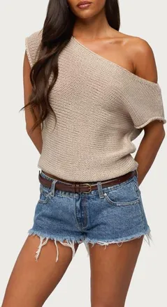 Edikted Naamo Off Shoulder Knit Top in Beige at Nordstrom, Size X-Small